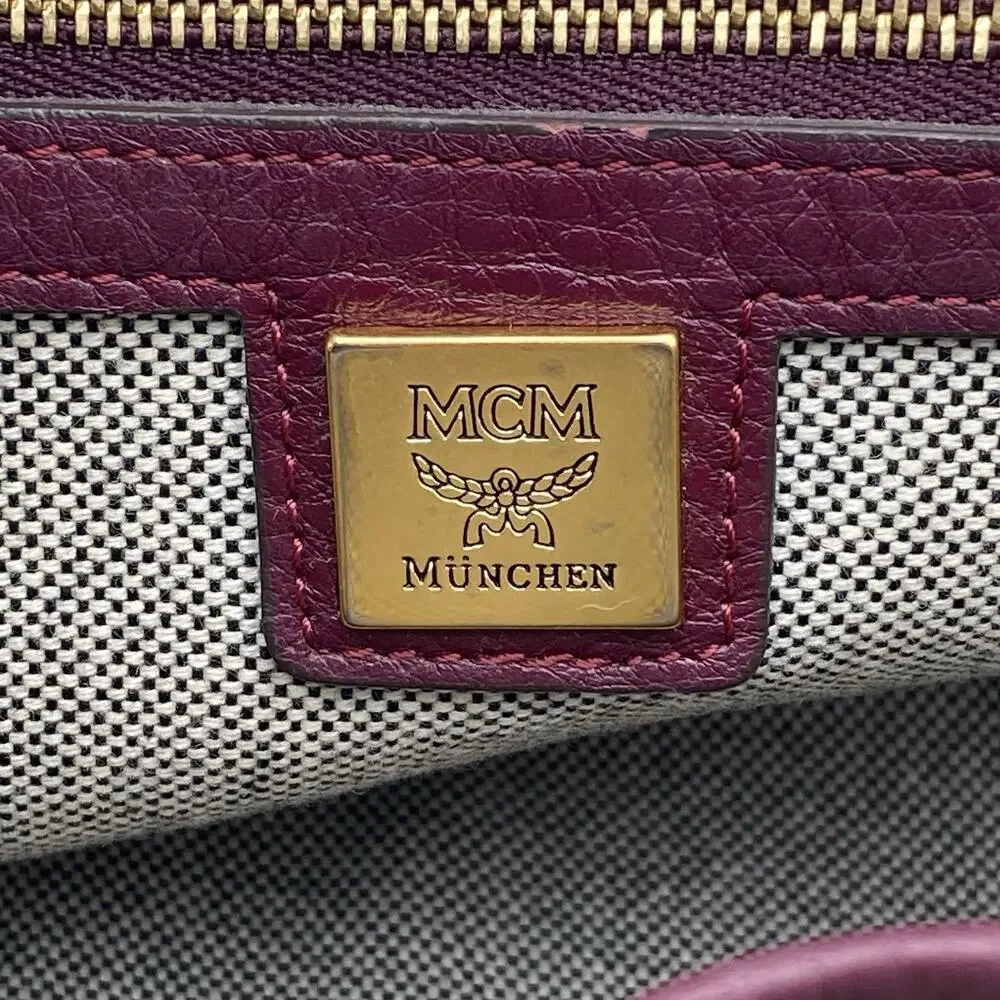 MCM Leather Satchel Burgundy Handbag Vintage Crossbody Tote Travel Purse Germany